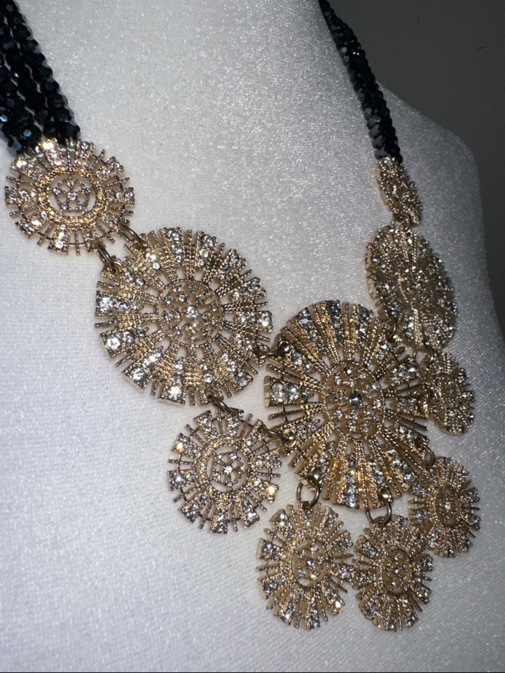 Anthropologie Gold and Blue Crystal Medallion Necklace - Picture 7 of 10
